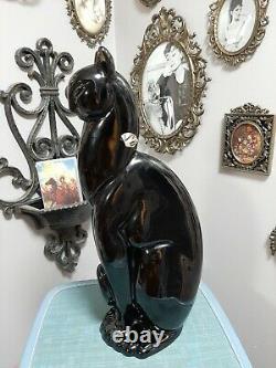 Very Rare Vintage Royal Haeger Tall Black Winking Cat 15