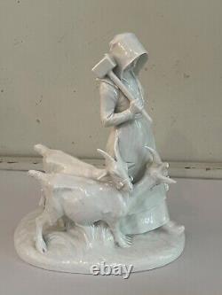 Very Rare White VTG Royal Copenhagen Porcelain Figurine Girl With Goats #694