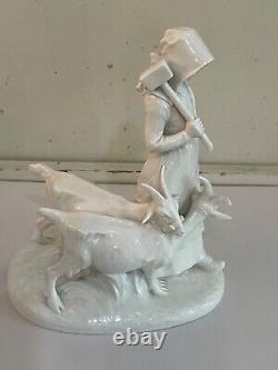 Very Rare White VTG Royal Copenhagen Porcelain Figurine Girl With Goats #694