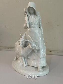 Very Rare White VTG Royal Copenhagen Porcelain Figurine Girl With Goats #694