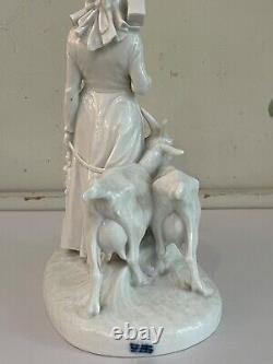 Very Rare White VTG Royal Copenhagen Porcelain Figurine Girl With Goats #694