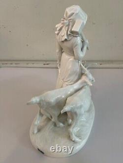 Very Rare White VTG Royal Copenhagen Porcelain Figurine Girl With Goats #694