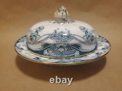 Very Rare Wilkinson Royal Staffordshire Cobalt Blue Iris 3pc Lidded Butter Dish