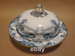 Very Rare Wilkinson Royal Staffordshire Cobalt Blue Iris 3pc Lidded Butter Dish