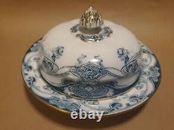 Very Rare Wilkinson Royal Staffordshire Cobalt Blue Iris 3pc Lidded Butter Dish