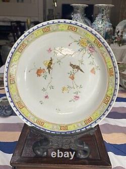 Very rare Antique Chinese Jiaqing Imperial Mark Famille Rose Plate & Stand