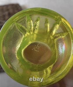 Very rare Summit / Imperial Glass Candy Jar Owl Vaseline Uranium Iridescent Mint