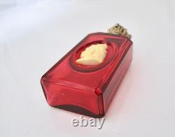 Very rare Victorian commemorative silver-mounted cranberry glass scent bottle