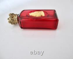Very rare Victorian commemorative silver-mounted cranberry glass scent bottle