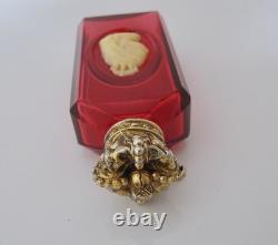 Very rare Victorian commemorative silver-mounted cranberry glass scent bottle