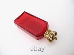 Very rare Victorian commemorative silver-mounted cranberry glass scent bottle