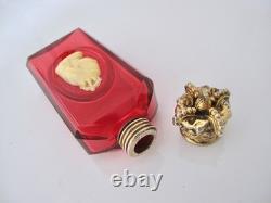 Very rare Victorian commemorative silver-mounted cranberry glass scent bottle