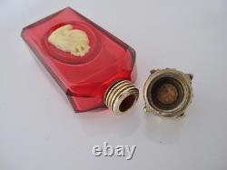 Very rare Victorian commemorative silver-mounted cranberry glass scent bottle