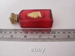Very rare Victorian commemorative silver-mounted cranberry glass scent bottle
