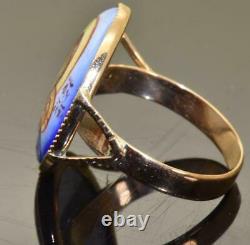 Very rare antique Imperial Russian 14k gold &hand painted enamel icon ring c1909