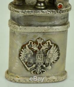 Very rare antique Imperial Russian 84 solid silver & Rubies lighter c1900's