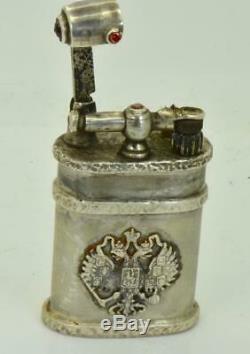 Very rare antique Imperial Russian 84 solid silver & Rubies lighter c1900's