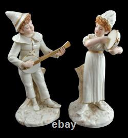 Very rare, antique Royal Worcester figures, James Hadley, musicians, 1885
