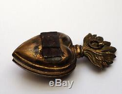 Very rare royal crown 19th Century French Gilded Brass Sacred Heart Ex Voto