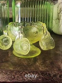 Vintage 1930s Boyd Imperial Uranium Glass Tea Cup Set With 6 Cups Very Rare