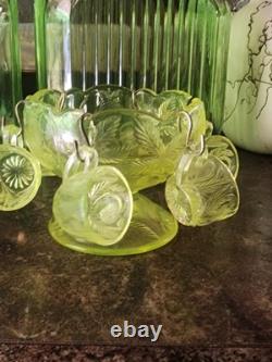 Vintage 1930s Boyd Imperial Uranium Glass Tea Cup Set With 6 Cups Very Rare