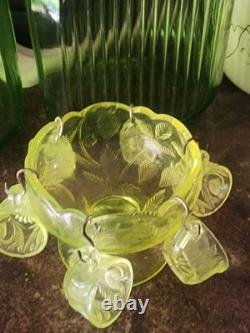 Vintage 1930s Boyd Imperial Uranium Glass Tea Cup Set With 6 Cups Very Rare