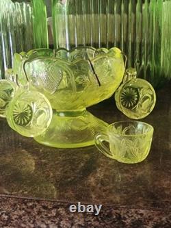 Vintage 1930s Boyd Imperial Uranium Glass Tea Cup Set With 6 Cups Very Rare