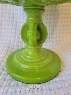 Vintage Imperial Green Milk Glass Atterbury Scroll Pedestal Compote VERY RARE