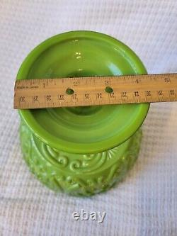 Vintage Imperial Green Milk Glass Atterbury Scroll Pedestal Compote VERY RARE