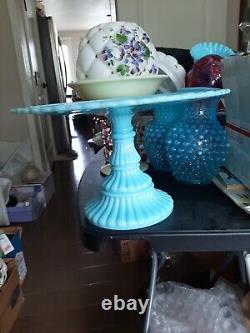 Vintage Imperial Turquoise Blue Milk Cake Stand! GORGEOUS & VERY RARE 1950 GRAND