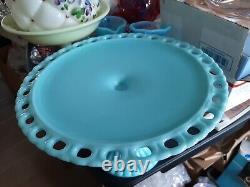 Vintage Imperial Turquoise Blue Milk Cake Stand! GORGEOUS & VERY RARE 1950 GRAND