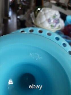 Vintage Imperial Turquoise Blue Milk Cake Stand! GORGEOUS & VERY RARE 1950 GRAND