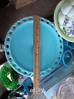 Vintage Imperial Turquoise Blue Milk Cake Stand! GORGEOUS & VERY RARE 1950 GRAND