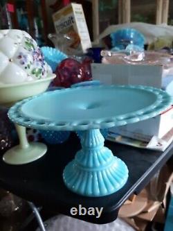 Vintage Imperial Turquoise Blue Milk Cake Stand! GORGEOUS & VERY RARE 1950 GRAND