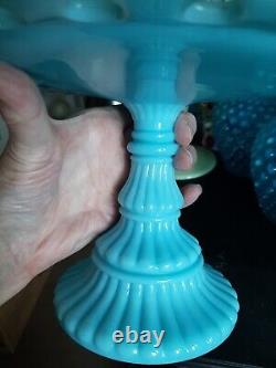 Vintage Imperial Turquoise Blue Milk Cake Stand! GORGEOUS & VERY RARE 1950 GRAND