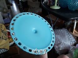 Vintage Imperial Turquoise Blue Milk Cake Stand! GORGEOUS & VERY RARE 1950 GRAND