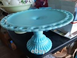 Vintage Imperial Turquoise Blue Milk Cake Stand! GORGEOUS & VERY RARE 1950 GRAND