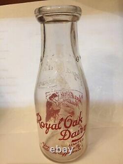 Vintage Milk Bottle Royal Oak Dairy Very Rare Pyro Embossed