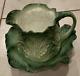 Vintage Paris Royal Green Cabbage Leaf Pitcher with Bowl Very Rare Set