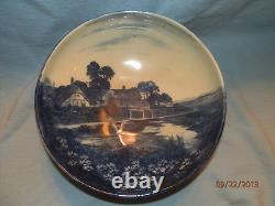 Vintage Royal Doulton BLUE Flambe 10 Pedistal Bowl Country Scene VERY RARE