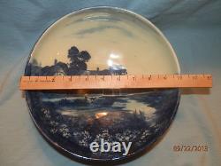 Vintage Royal Doulton BLUE Flambe 10 Pedistal Bowl Country Scene VERY RARE