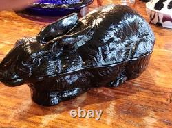 Vintage Summit Black Milk Glass Rabbit Pat-March 9 1886 Collectors Very Rare