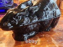 Vintage Summit Black Milk Glass Rabbit Pat-March 9 1886 Collectors Very Rare