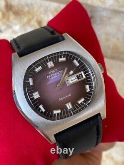 Vintage Technos Imperial Watch Automatic Purple Gents 25j Men's Very Rare 1970's