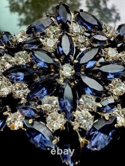 Vintage very rare Brooch Sapphire Color Marquis Rhinestone Navy Royal Blue Silve