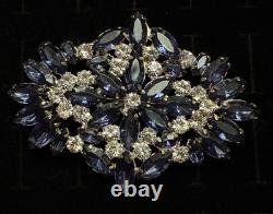 Vintage very rare Brooch Sapphire Color Marquis Rhinestone Navy Royal Blue Silve