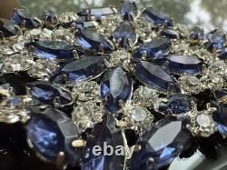 Vintage very rare Brooch Sapphire Color Marquis Rhinestone Navy Royal Blue Silve