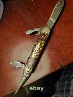 Vintage very rare imperial end of day celluloid swirl boy scouts knife