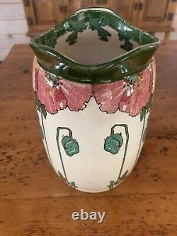 WONDERFUL Antique Royal Doulton Pitcher Jug Very Rare RED POPPIES C 1910. EXC