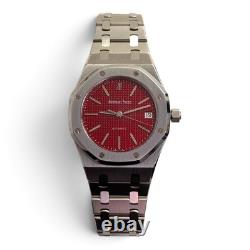 WithBox Audemars Piguet Royal Oak 36 mm Very Rare Red Dial Steel Watch 14790ST